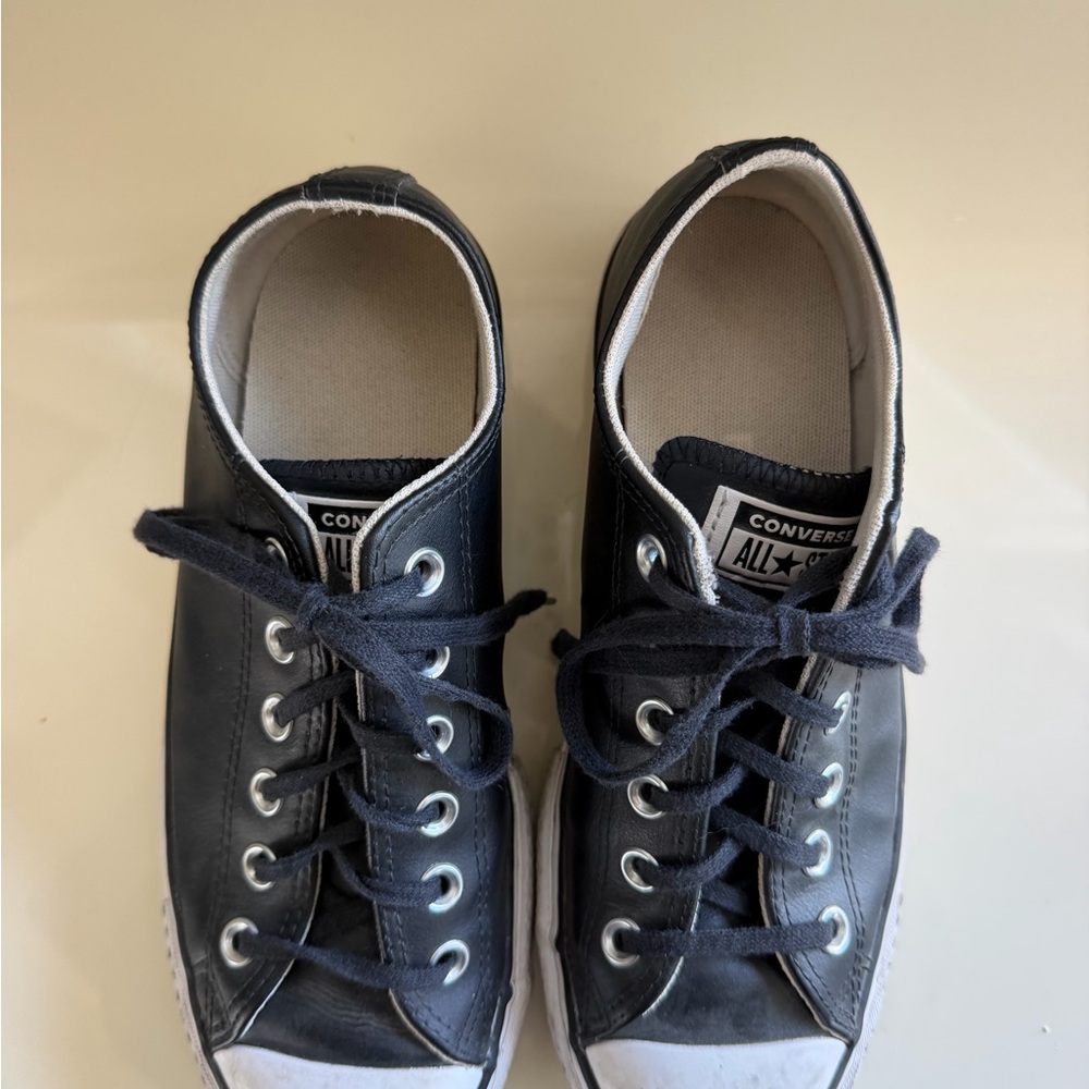 Converse Black Low-Top Platform Sneakers with White Toe Caps - Picture 2 of 4